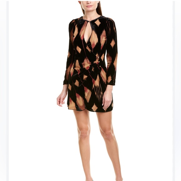 Pinko Velvet Flocked Abstract Mini Wrap Dress EUC - Picture 2 of 11